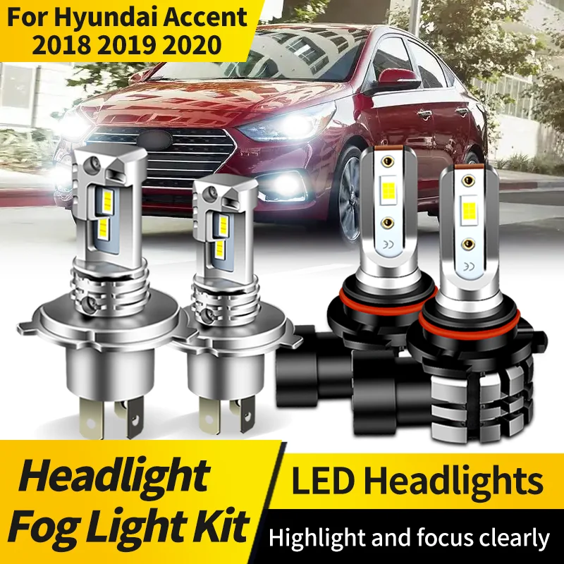 

2PCS H4 HB2 Led Headlights High Low Beam Lamp 9006 HB4 Fog Lights 6000K White Car Accessories For Hyundai Accent 2018-2020