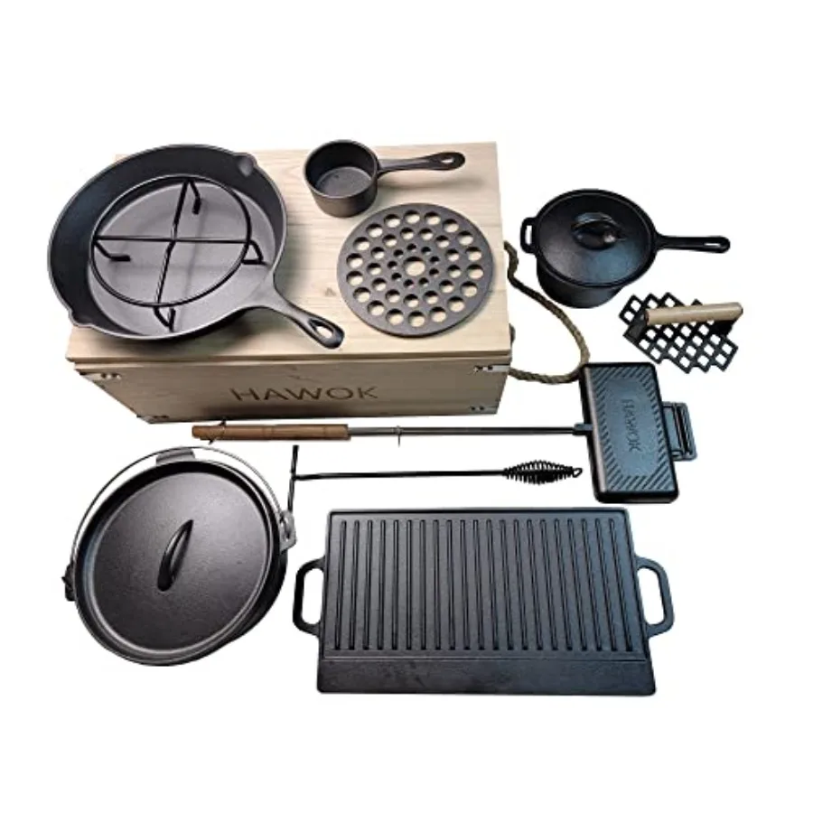 

Preseasoned Cast Iron Dutch Oven Camping Cooking Set with Carrying Storage Box for Outdoor Cooking Portable and Durable Cookwar