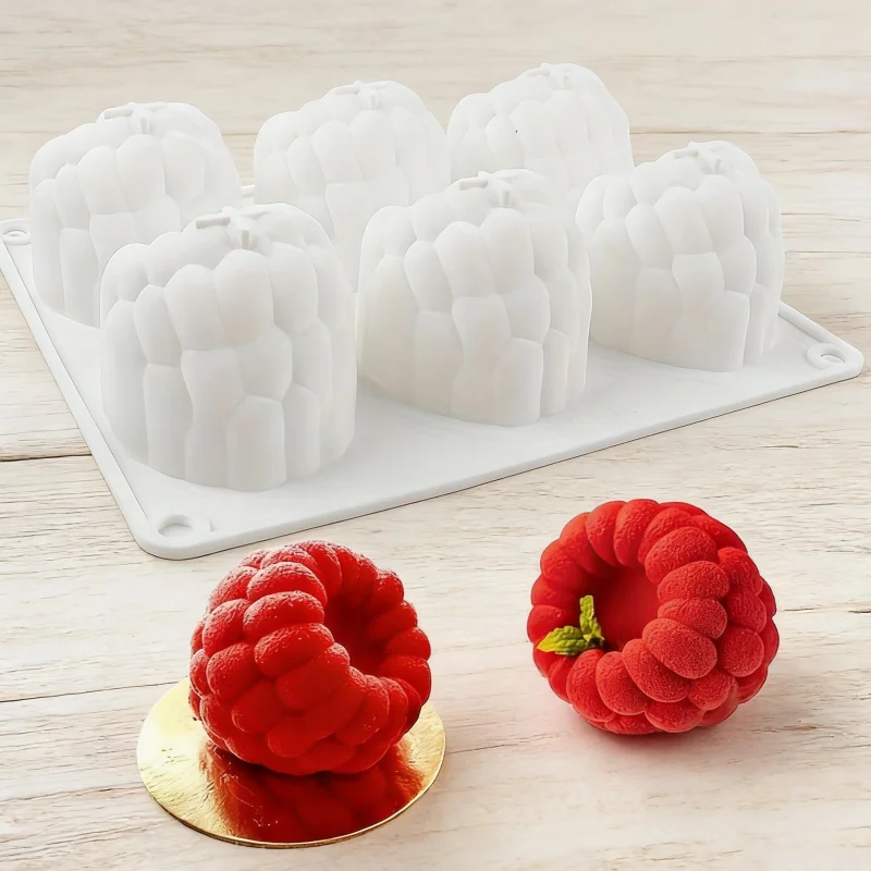 1 Piece Set of 6 Large White Raspberry-Shaped Dessert Molds, Food-Grade Silicone Molds for Baking French Desserts and Cakes, a Must-Have for Home Baking, Realistic Fruit-Shaped Molds