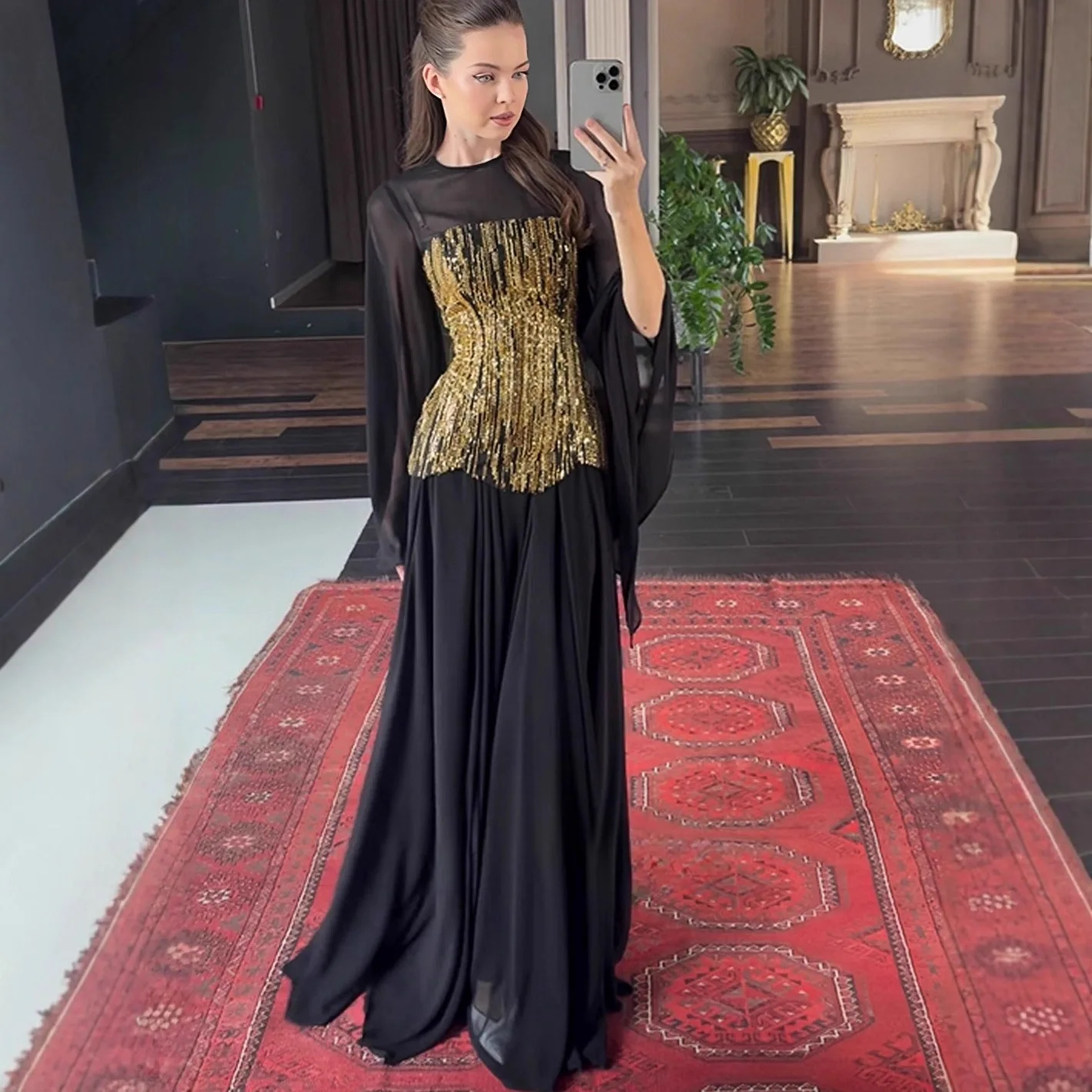 2026 European and American foreign trade autumn new solid color bronzing waist thin dress dress