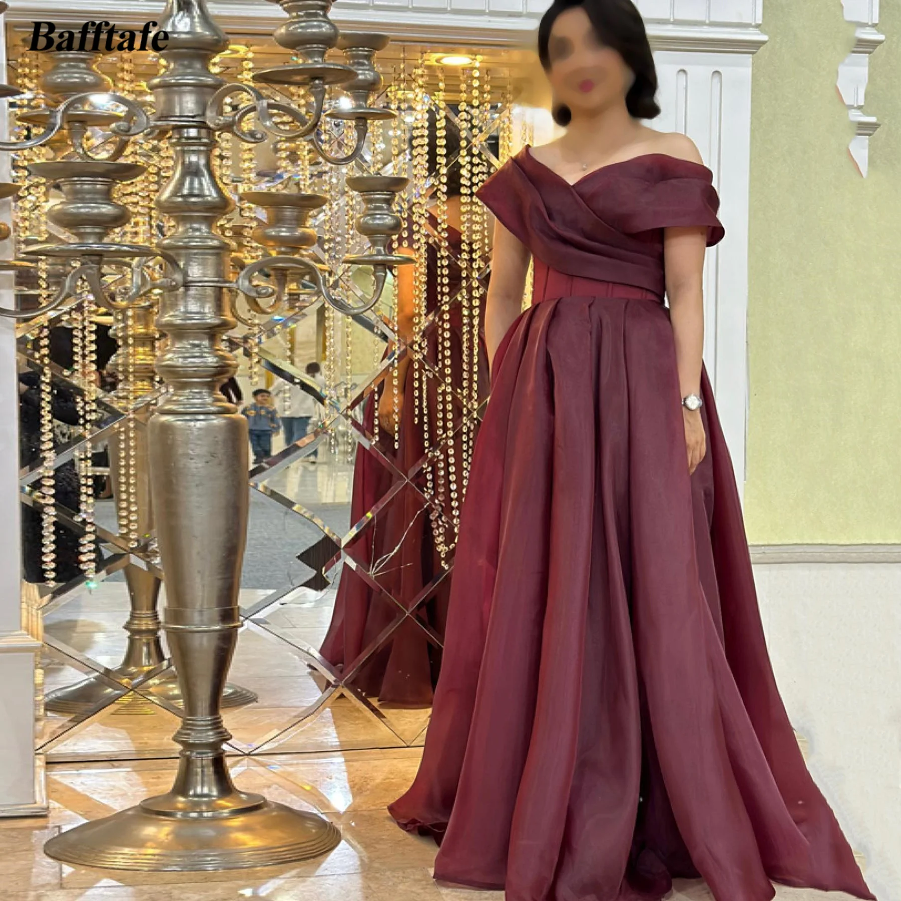 

Bafftafe Red Wine Organza Long Prom Dresses Off The Shoulder Pleated Formal Party Evening Dress Women Bridesmaid Gowns 2024