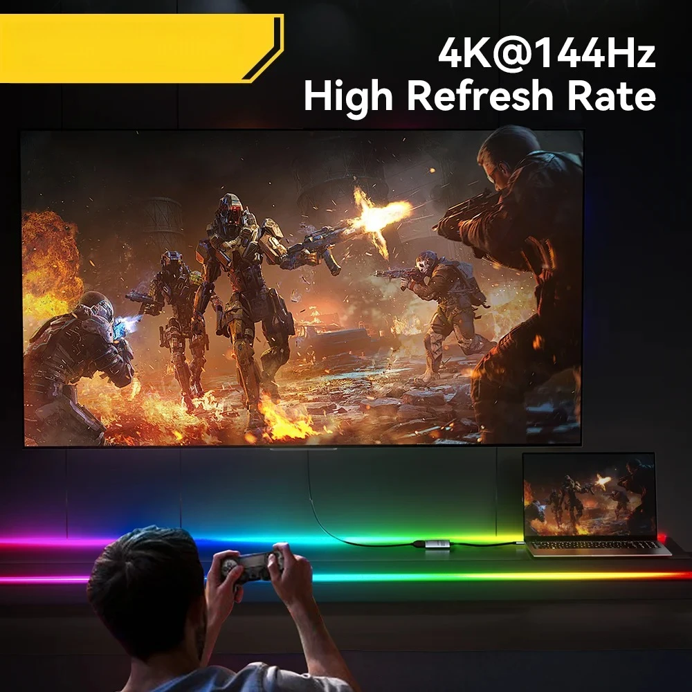 مناسبة لهواتف iPhone وMac وAir وiPad وSamsung Galaxy 8K@60 هرتز 4K@120 هرتز/144 هرتز HDMI إلى USB Type-C محول كابل تلفزيون عالي الدقة