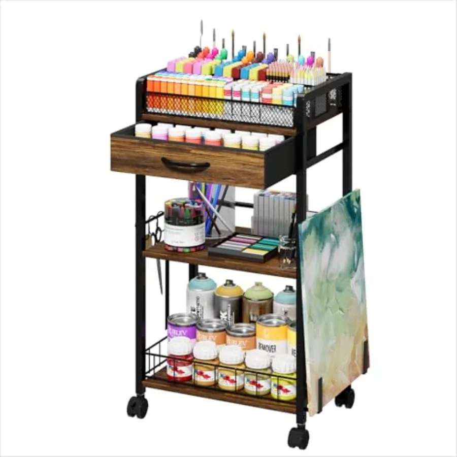 

3 Tier Rolling Cart - Metal Utility Cart with Storage Drawer and Wheels Versatile Art and Craft Organizer for Home Office or St