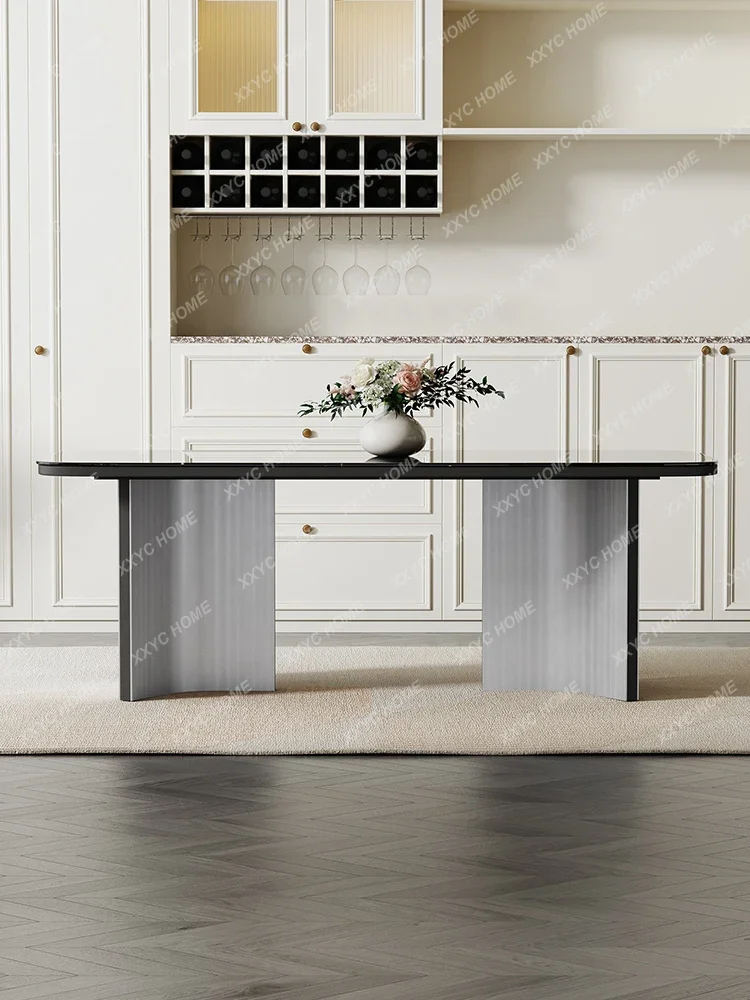 Natural Marble Luxury Stone Dining Tables and Chairs Set High-End Modern Light Luxury Rectangular Dining Table