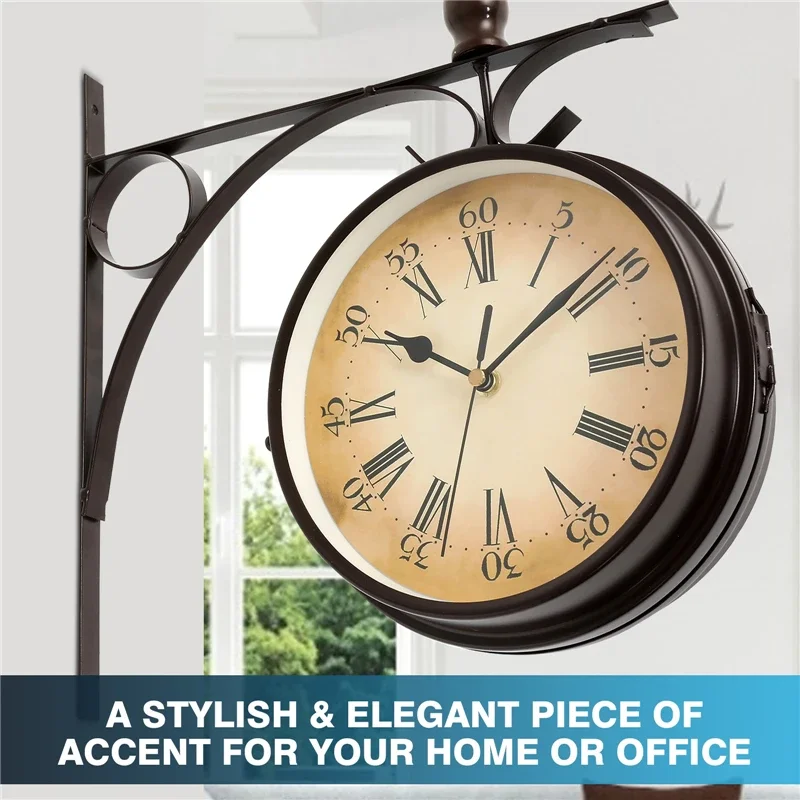 

8.7inch Antique Wall Clock Double-Sided European Wall Hanging Clock for Indoor Garden Living Room Study Room Stand Clock Decor