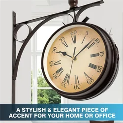8.7inch Antique Wall Clock Double-Sided European Wall Hanging Clock for Indoor Garden Living Room Study Room Stand Clock Decor