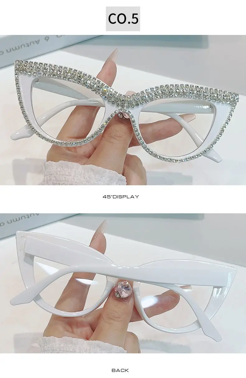 Shatar Diamant besetzte Cat Eye Lesebrille, neue Damen-personalisierte Anti-Blaulicht-Brille von hoher Qualität – Detail 3