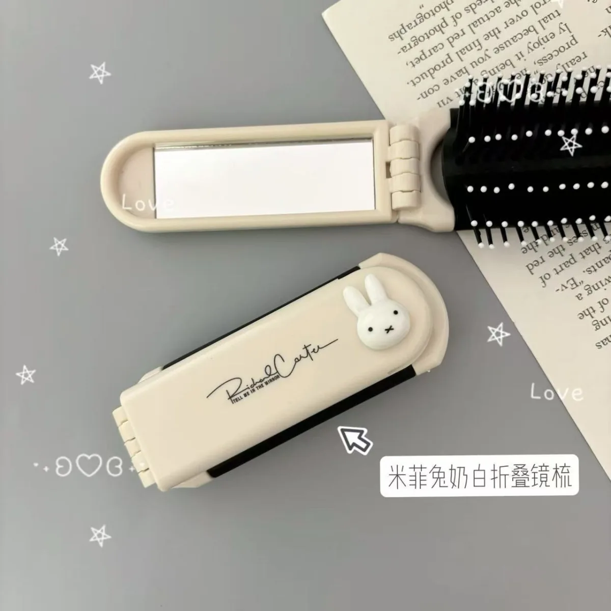 Kawaii Miffy Comb Cute Portable Foldable Airbag Comb Bangs Cartoon Creativity Mirror Integrated Comb
