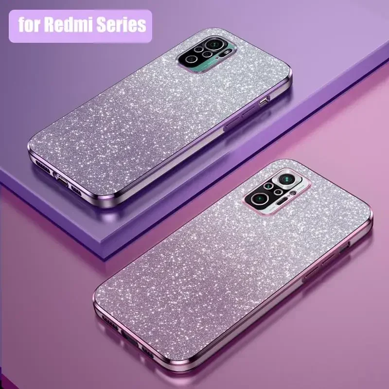 Luxury Gradient Glitter Plating Case For Xiaomi Redmi 10 Note 12 11 Pro Plus 10 8 Pro 12S 10C 9A 10S 4G 5G Silicone Back Cover