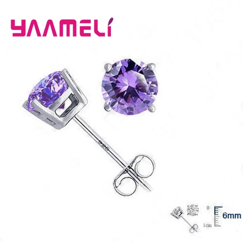 Classic CZ Crystal Stud Earrings 925 Sterling Silver for Women Men Unisex Gift AAA Cubic Zircon Wedding Party Jewelry