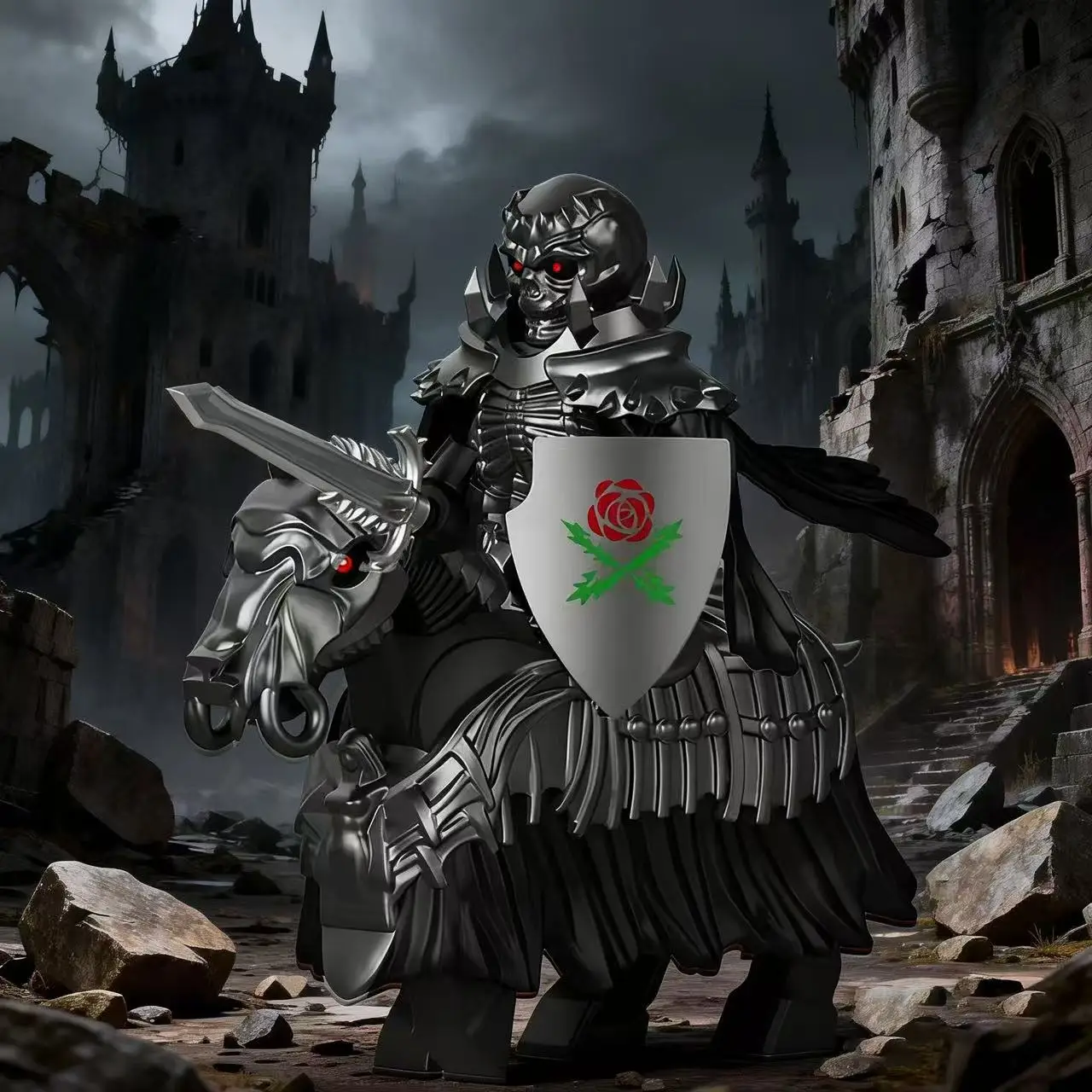 Mittelalterliche Skelett Ritter Skelett Pferd Kompatible Ziegel Berserker Guts Puzzle Action-figuren Modell Bausteine Puppe Spielzeug Geschenk