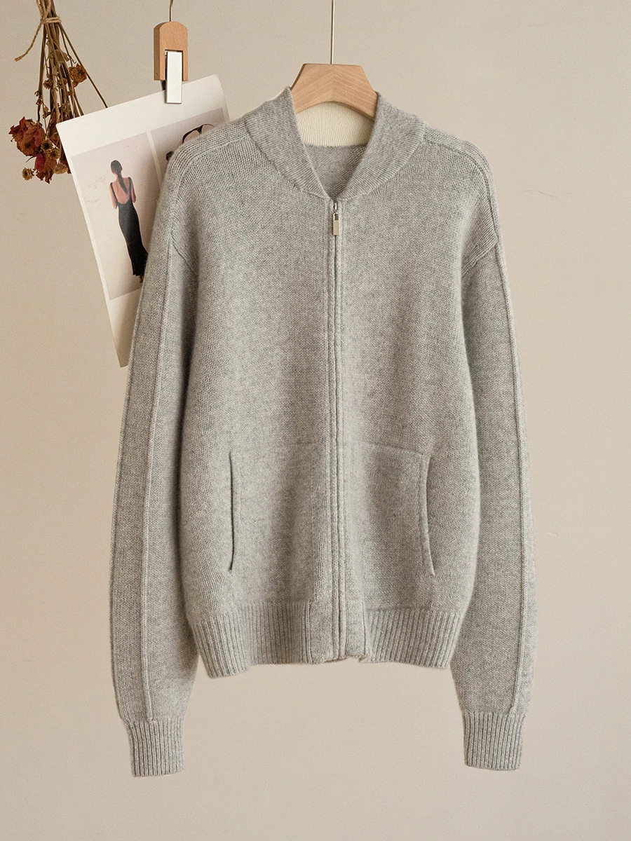 

Женский открытый кардиган Pure Camere с высоким воротником на молнии, трикотажная верхняя одежда, длинный свек, осень 2024, осень 2024