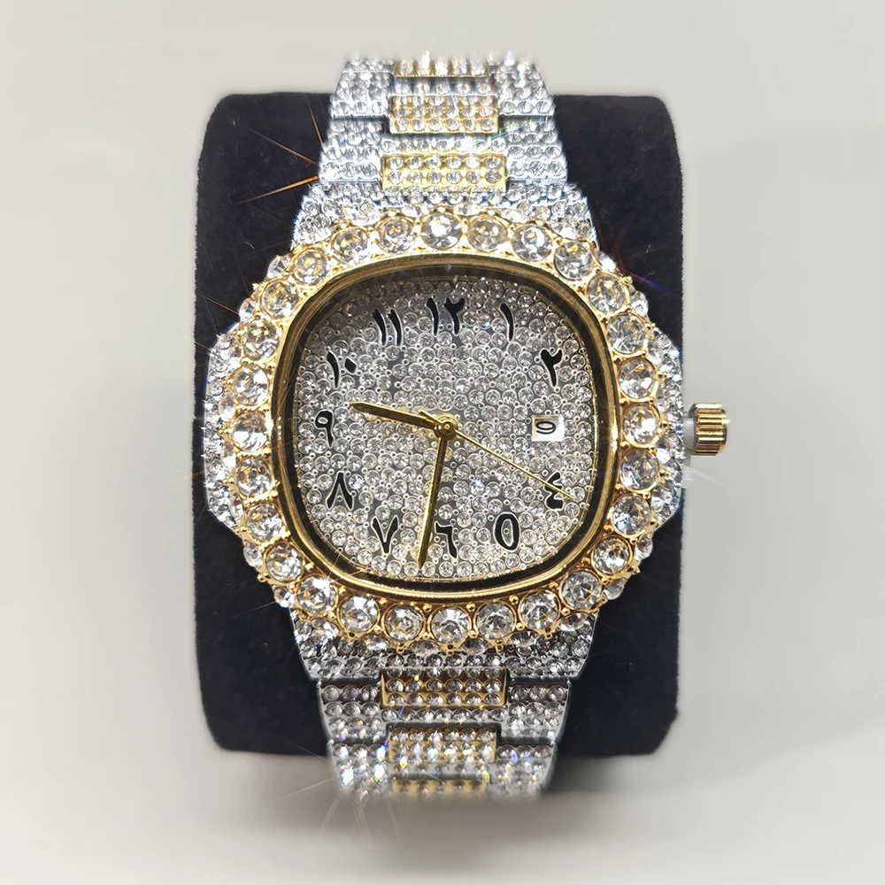 Jam Tangan Berlian Mewah Baru Laris 2025 Jam Tangan Kuarsa Persegi Es Keluar Bling Modis Pria Rap Hip Hop Jam Tangan Pria untuk Pesta