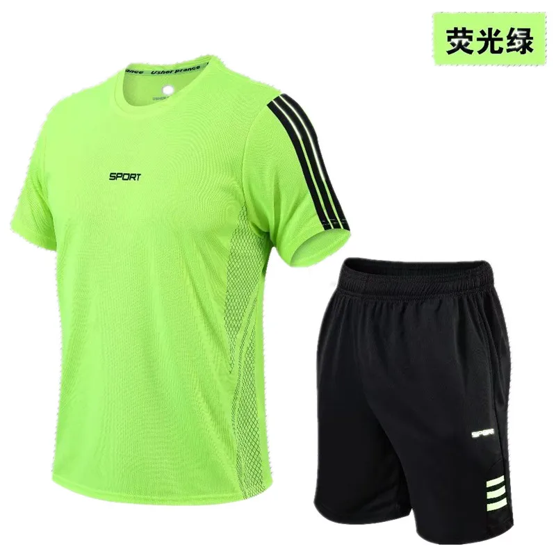 Men\'s Workout Clothes  Athletic Shorts Shirt Set for Basketball Football Exercise Training Unisex Sport Shirt Top+ Pocket Short