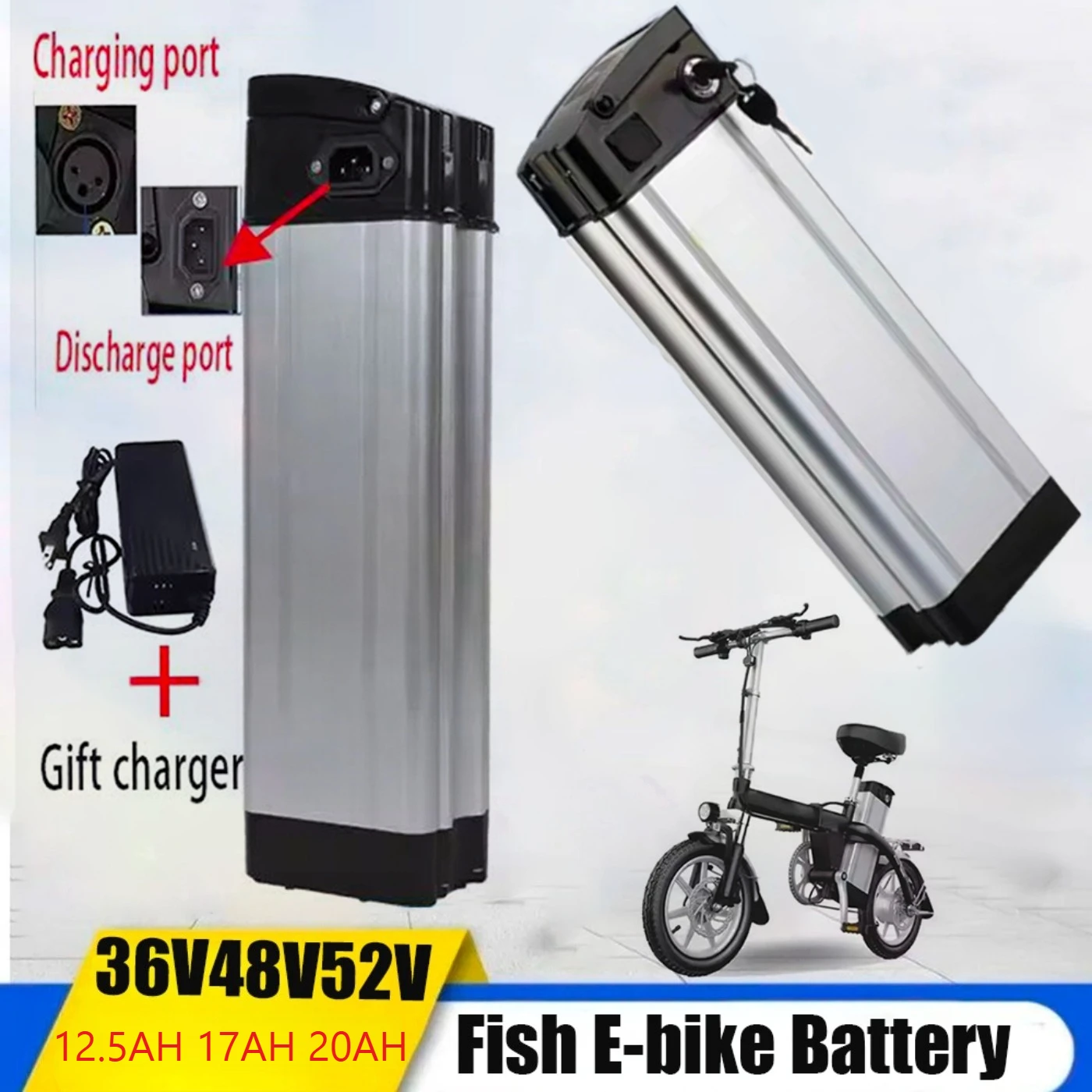 

Silver Fish 18650 Lithium Battery Pack 36V/48V/52V 12AH/15AH/20Ah for 350W-1000W Motors with Charger Real Capacity Battery