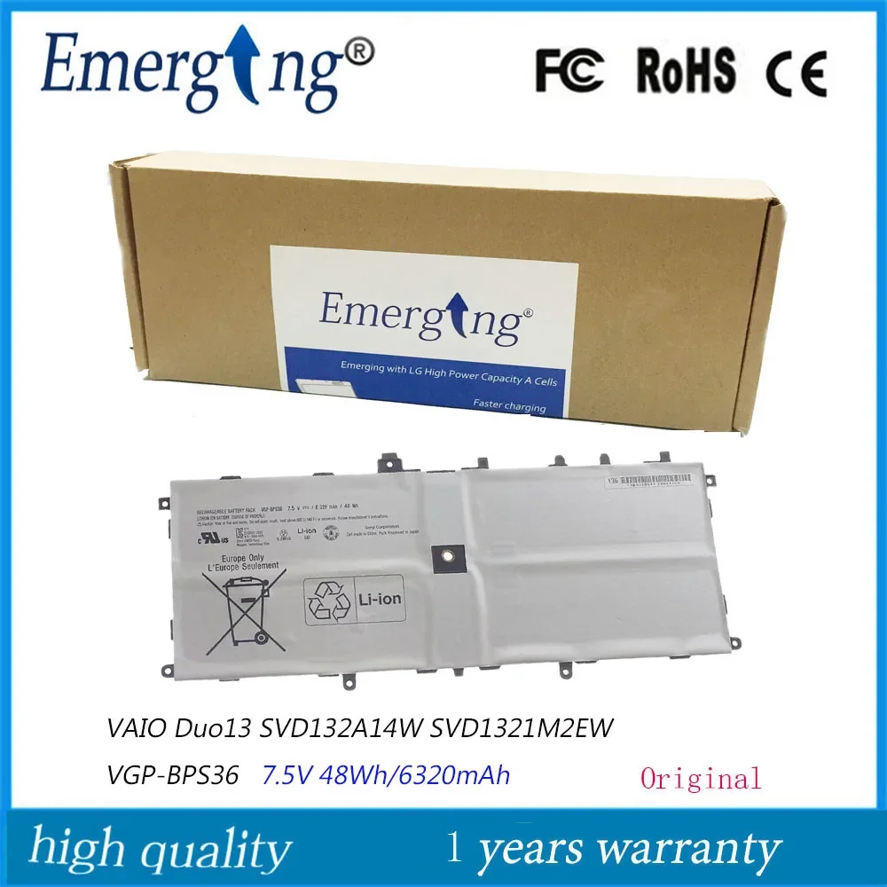 Imagem -01 - Bateria do Portátil 7.5v 48wh 6320mah Apto para Sony Vaio Duo13 Svd132a14w Svd1321m2ew Bps36 Vgp-bps36 bateria do portatil 75v 48wh 6320mah apto para sony vaio duo13 svd132a14w svd1321m2ew bps36 vgp bps36 01