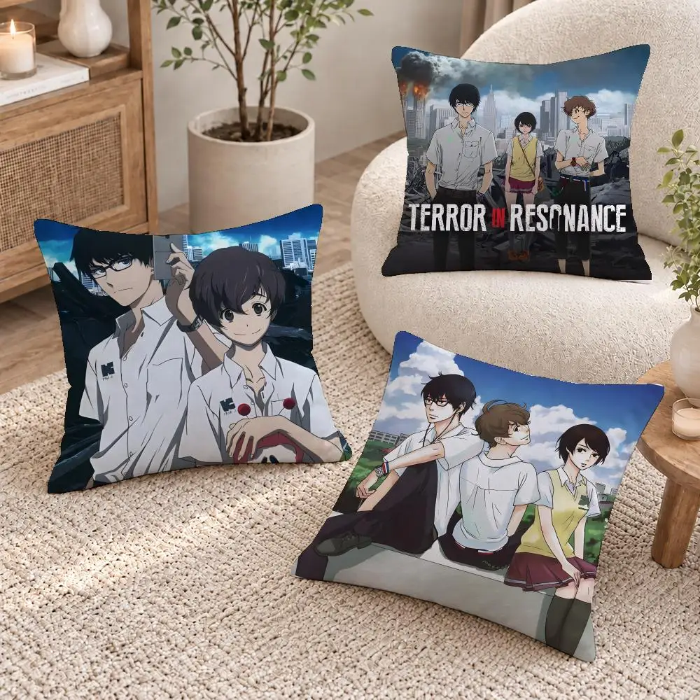 Hot Anime Terror Resonance Cushion Cover Short Plush Pillow Cover, Washable Wrinkle-Resistant for Sofa Bedroom Decor Gift