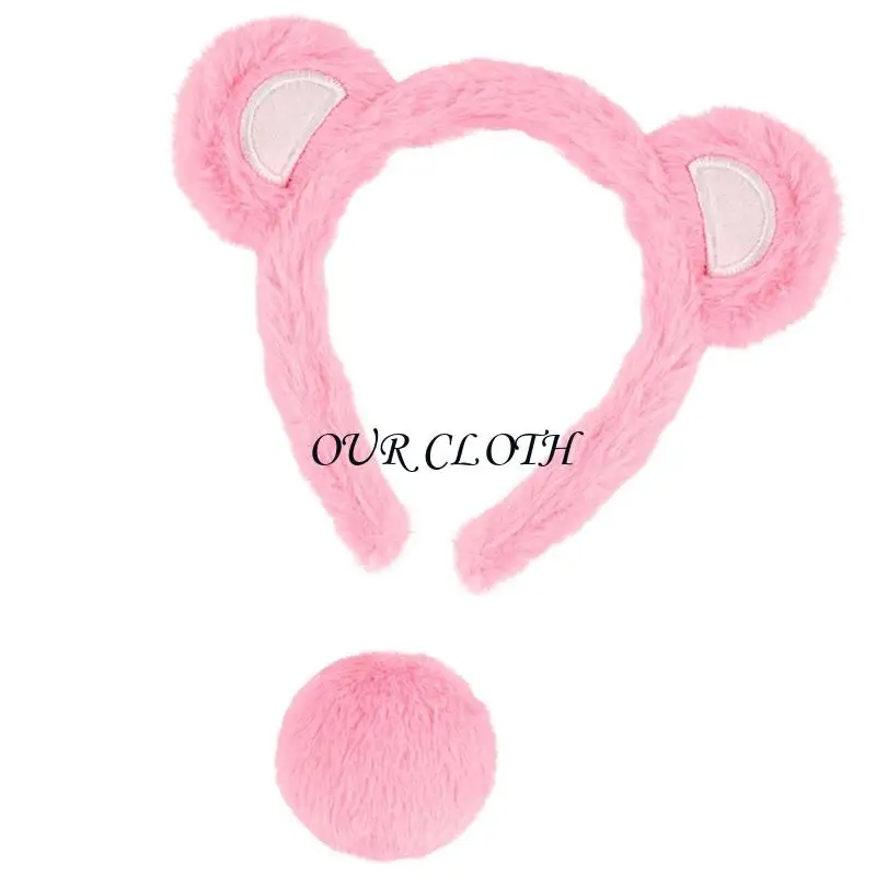 Tier Little Bear Kostüm Set, Bärenohren Stirnband mit Bärenschwanz Halloween Kostüm Party Vorräte für Jungen Mädchen Y1ac