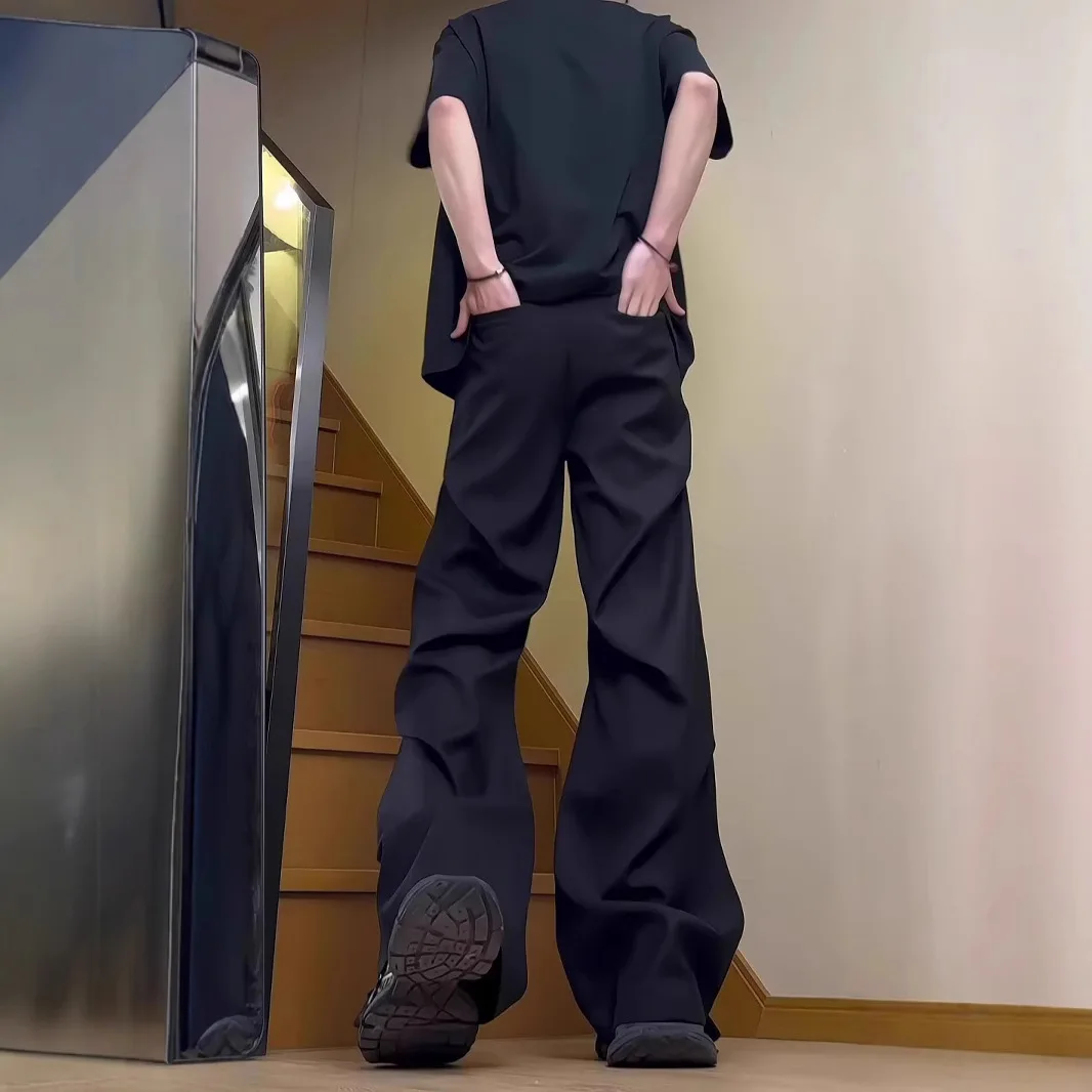 American High Street Plissado Cadendo Calças de Cor Sólida Masculino Casual Nicho High-end Calças Casuais