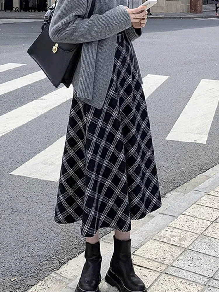 

Midi Skirts Women Plaid Classic Retro All-match Trendy Elegant Student Youthful Streetwear Korean Style Autumn Daily Chic Faldas