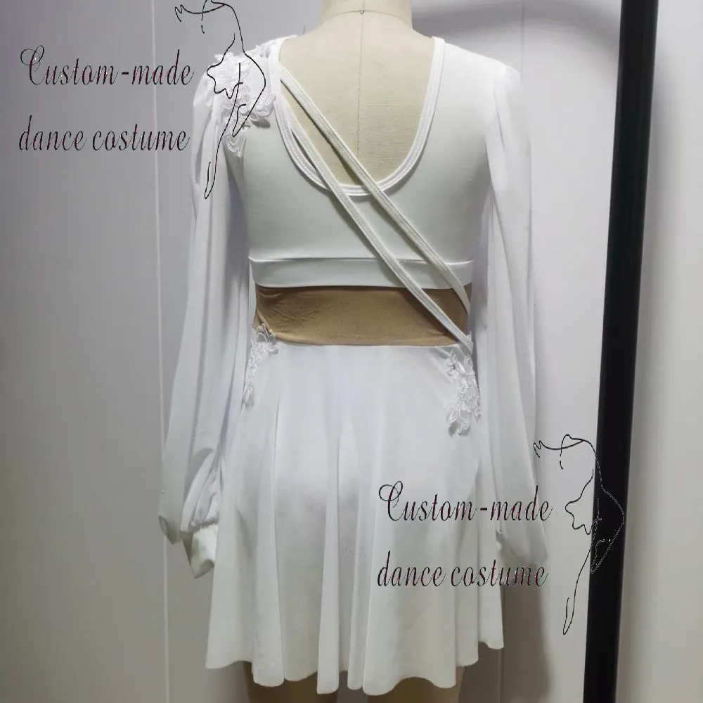 مشد نسائي ضيق مزين بالترتر مع تنورة بيضاء، زي رقص لأداء الموسيقى على منصة المسرح للبالغين #4