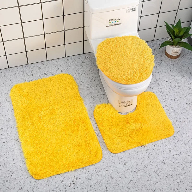 Bathroom Carpet Toilet Cushion Cover Microfiber Absorbent Non-slip Mat Three-piece Set