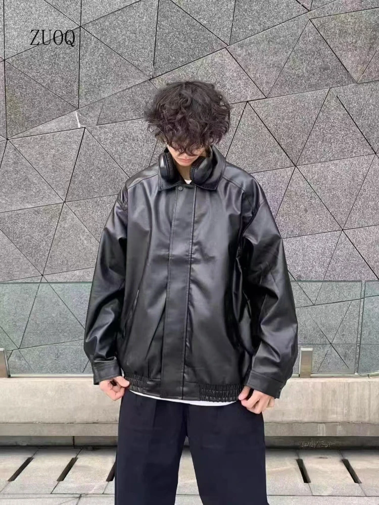 

Новая куртка из искусственной кожи 2025 года, мужская американская винтажная однотонная свободная повседневная верхняя одежда из искусственной кожи, уличная одежда, пальто для мужчин и женщин