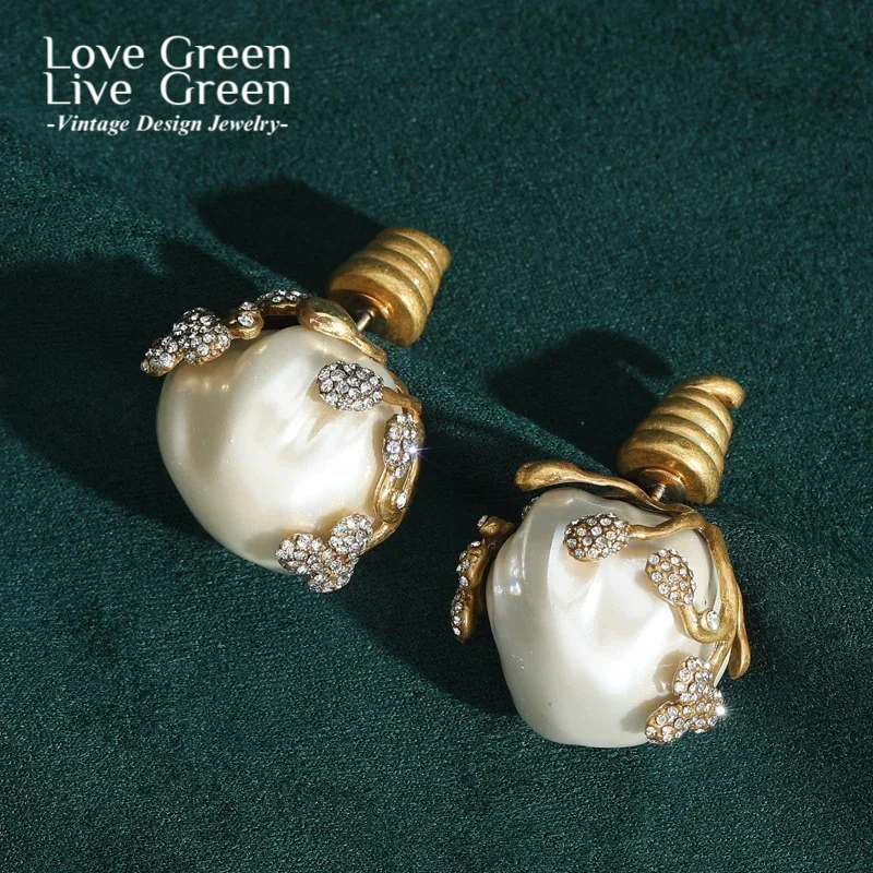 

Baroque Shell Bulb Large Natural Freshwater Pearls Earrings Luxury Designer 2025 Women Bride Antique Vintage Gold Color Jewelry