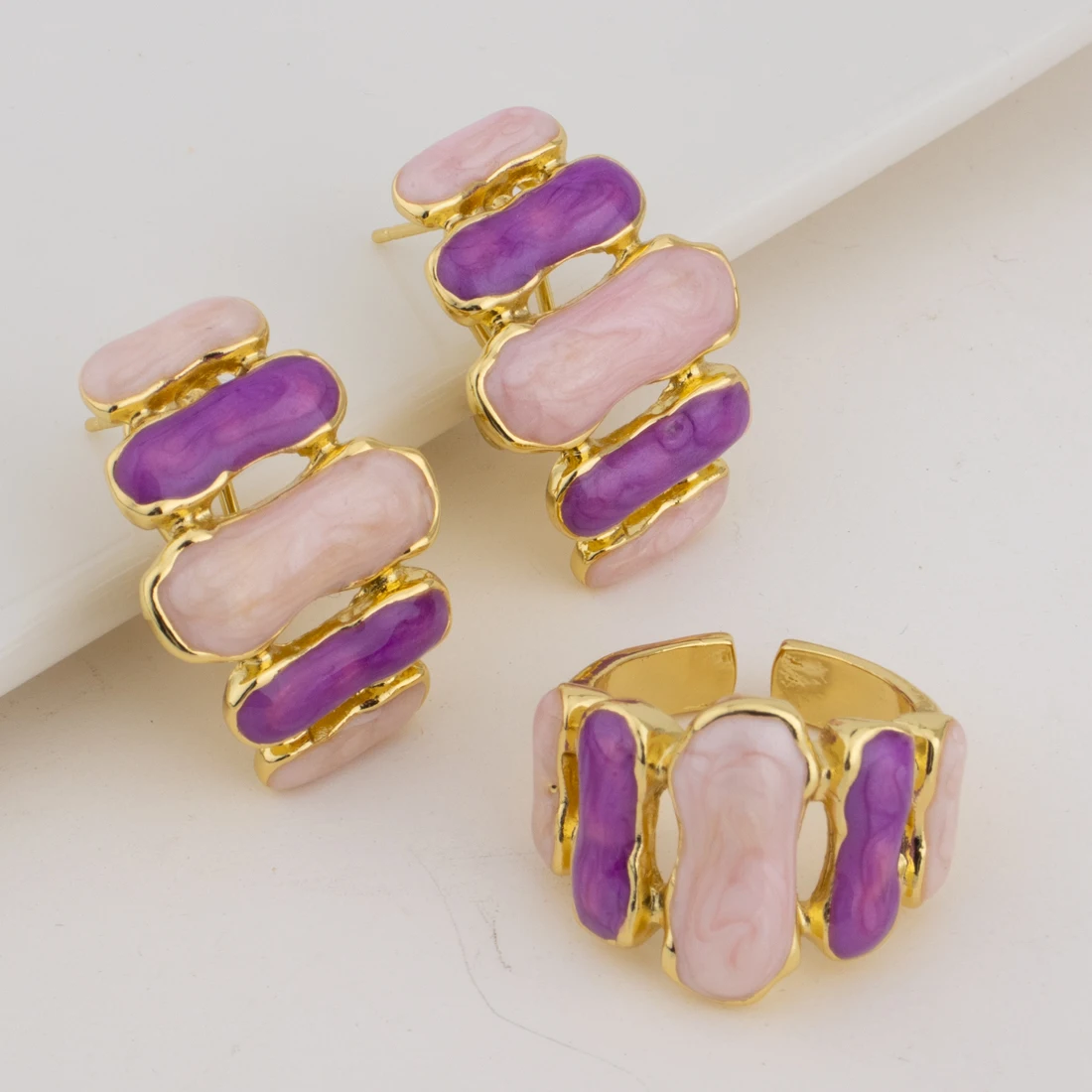 Colorful Women Earrings Ring Congo Africa Trendy Earrings Jewelry Advanced Shine Gold Plated Ring Women\'s Day Wedding Party