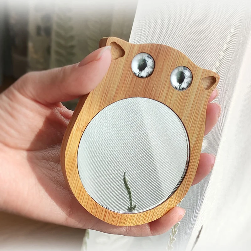 Cute Animal Wooden Handle Mirror Korean Girl Makeup Mirror Creative Handheld Mirror for Students Dormitory Small Portable Mirror