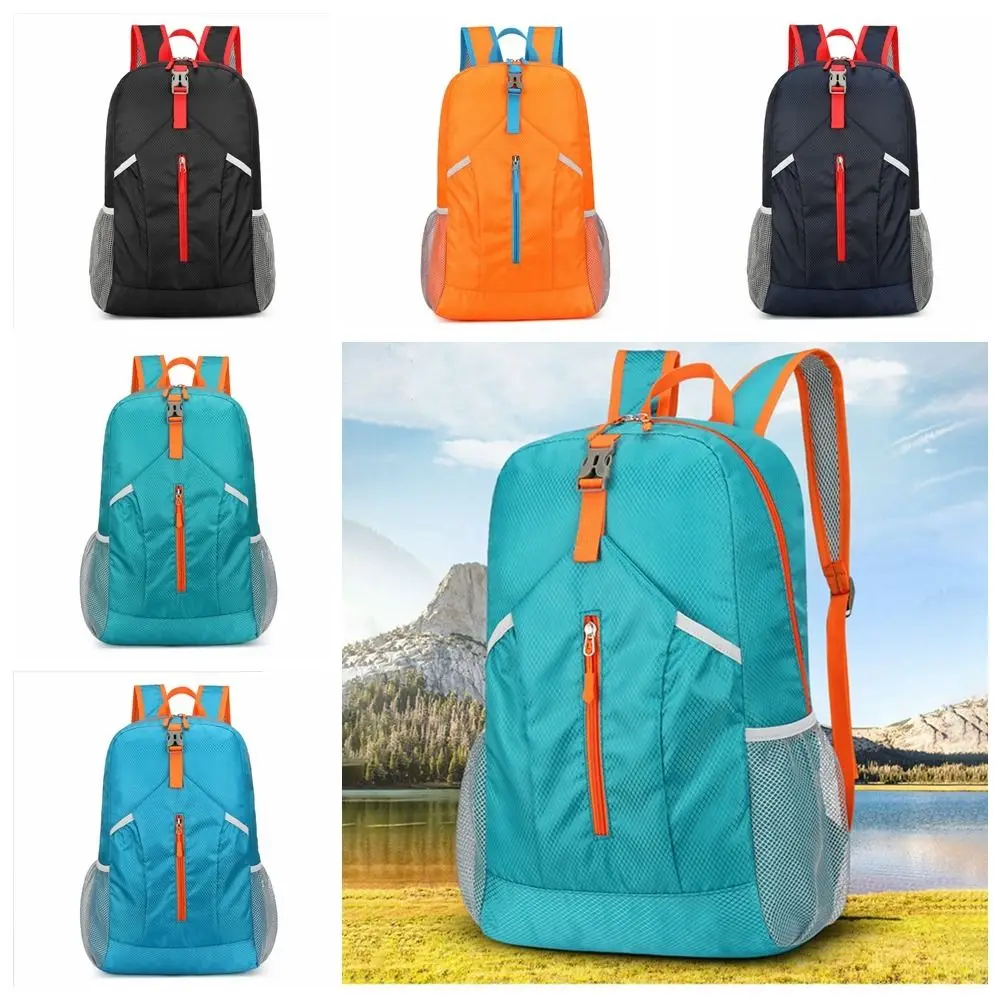 Mochila plegable con cremallera de gran capacidad, bolsa de almacenamiento con cordón, bolsa de nailon ligera, bolsa de viaje para los hombros