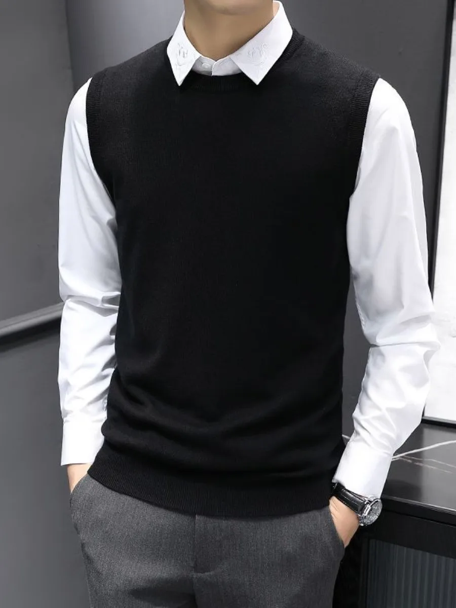 

Мужской вязаный жилет-свитер, приталенный, базовый, модный, с круглым вырезом, стандартной длины, весенний сезон