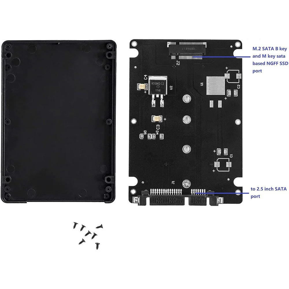 M.2 NGFF to 2.5 Inch SATA SSD/MSATA to SATA Adapter Card Case (B Key for PC Adapter M2 +M Desktop Socket NGFF )