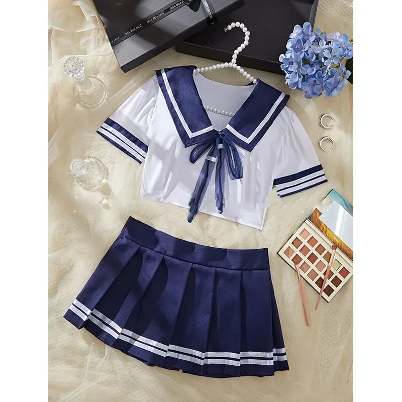 Cosplay School Student Uniform Open Crotch Women Sexy Lingerie Erotic Costume Dress Miniskirt Outfit Japanese Style image 2