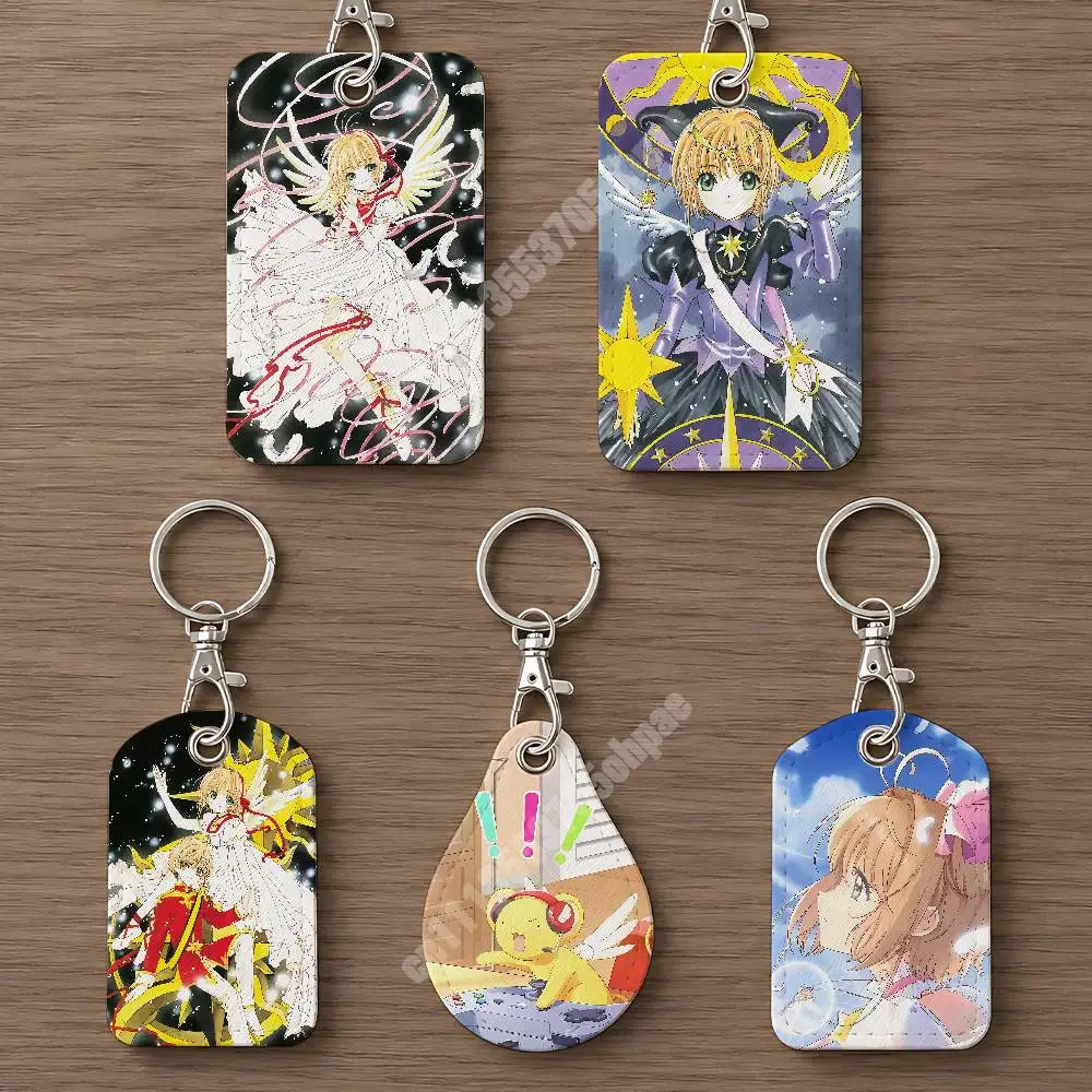 S-Sakura Kinomoto C-Cardcaptor Anime Leather Keychain Card Holder for Airtag & Luggage Tags Casual Tracker Cover