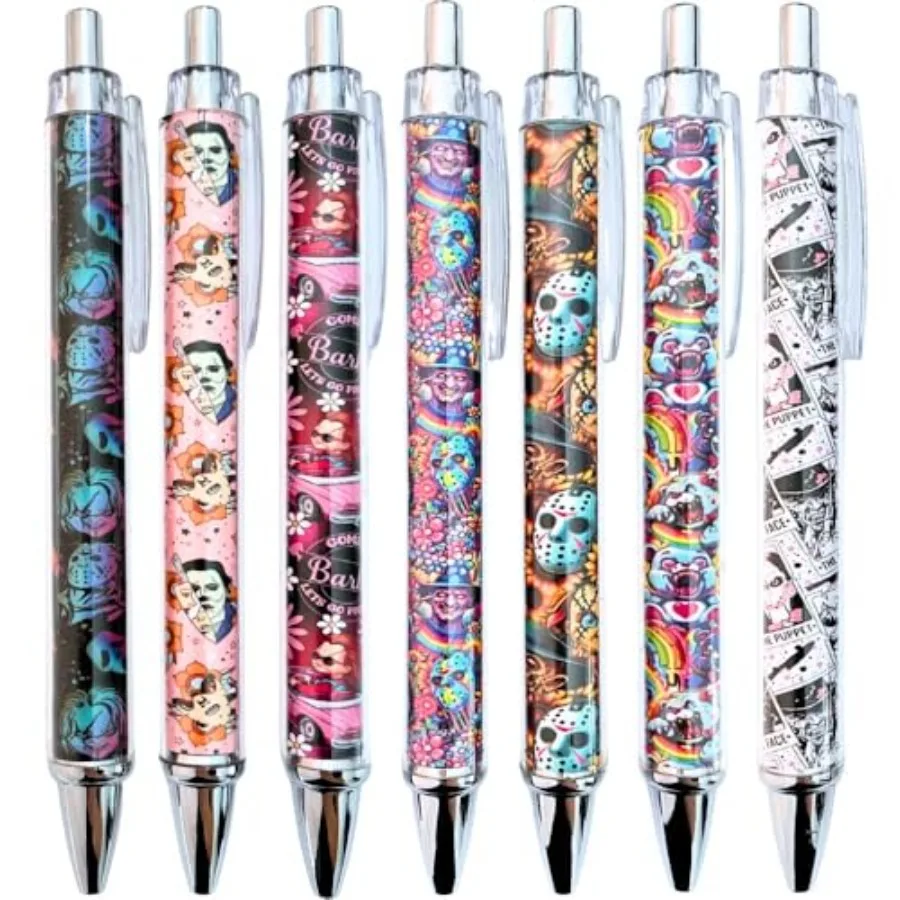 

Horror Pens Set 7PC Scary Mask Creepy Doll Clown Face Gothic Weird Stuff, Spooky Halloween Office Decor, Unique Writing Pens, N
