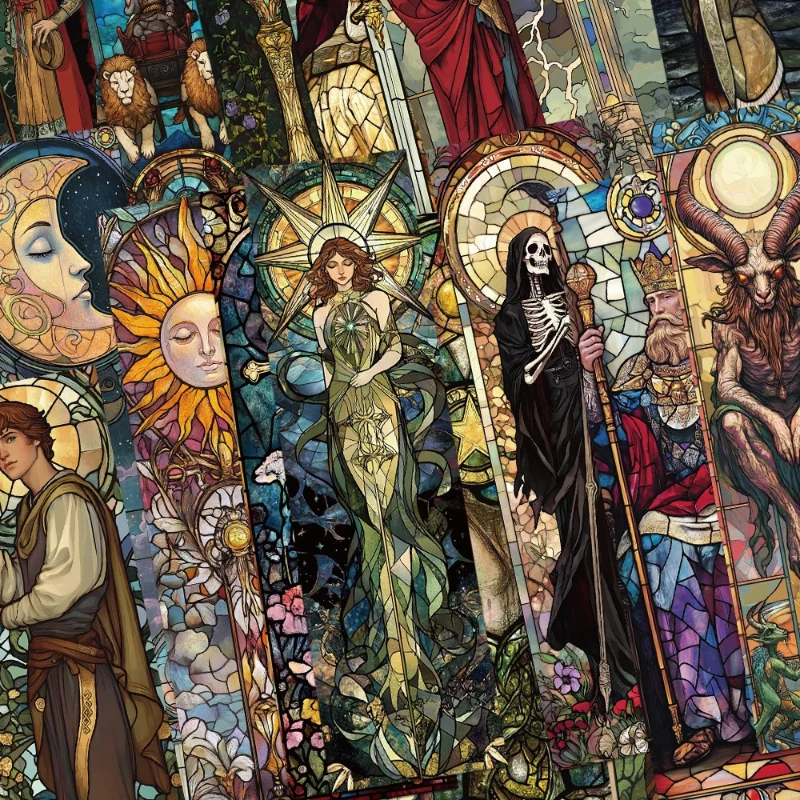 Stained Glass Style Bookmarks Set: Mythical Characters & Symbolic Scenes, 30 Pcs, Ideal for Fantasy Lovers, Bookish Gifts