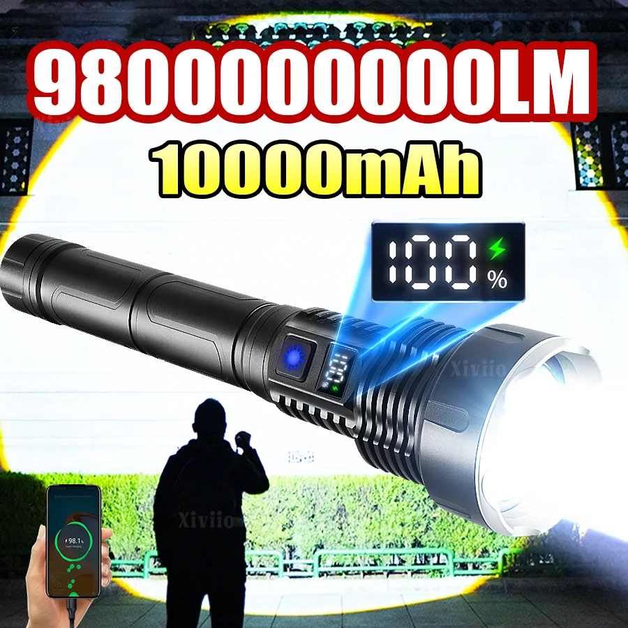 

Сверхяркий тактический фонарь на 10000 мАч с высокой мощностью, перезаряжаемый, дальность 5500 м, для рыбалки и кемпинга