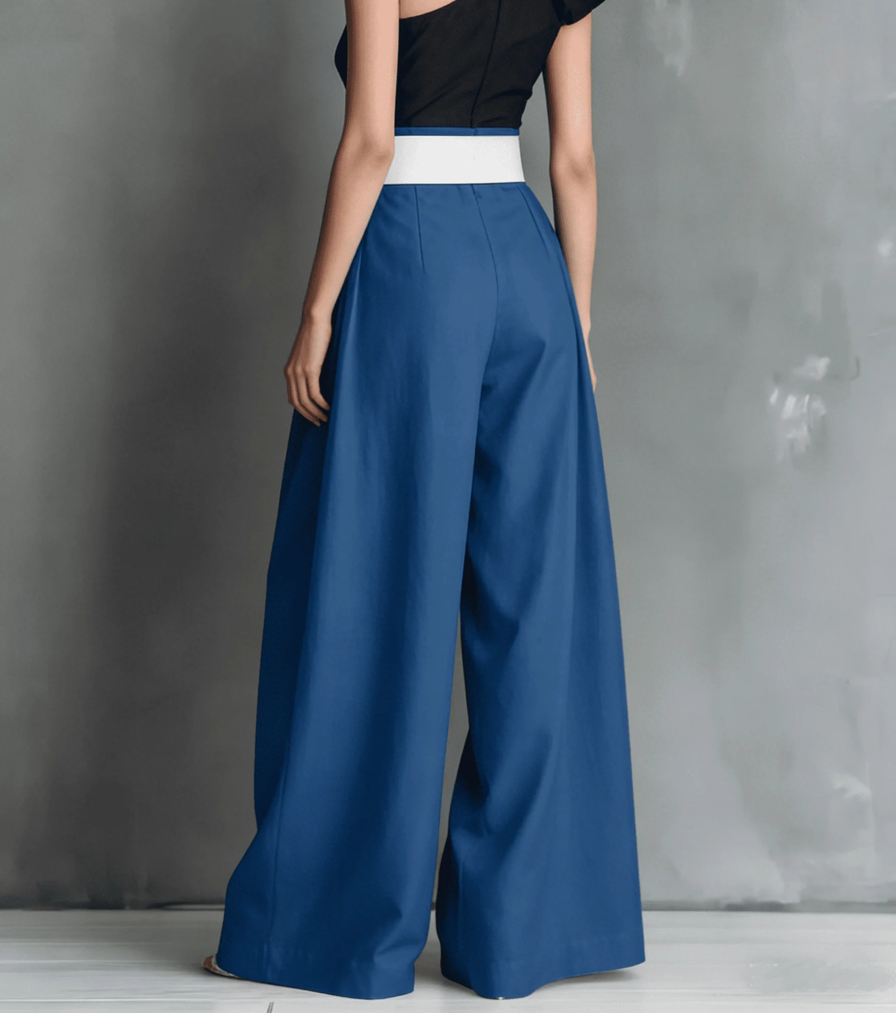 Damen High-Waist Weite Hosen mit Quadratischem Schnallenverschluss, Plissierte Lose Lange Hosen für Büro, Abend und Party – Detail 28
