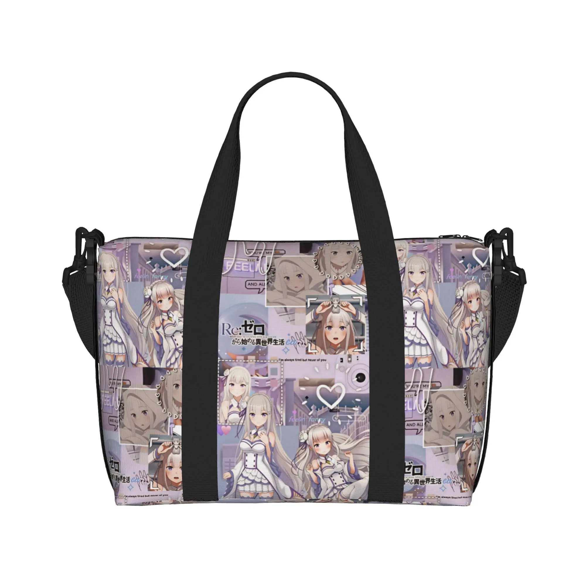 Custom Anime Rem Emilia R-Re:ZERO Tote Bag Women Large Capacity Starting Life in Anothers Worlds Gym Beach Shoulder Travel Bag