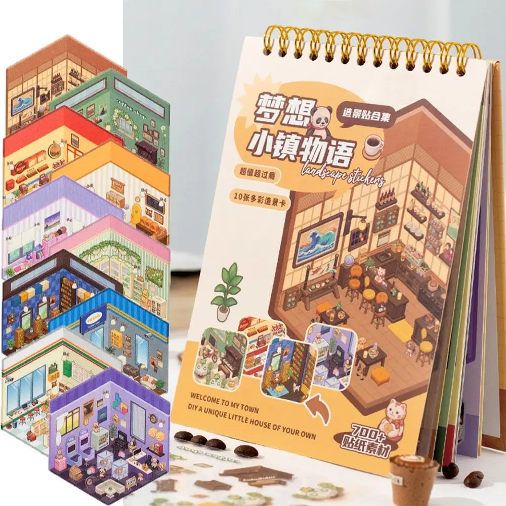 10 pezzi nuovo libro di adesivi paesaggistici 10in1 impilabili visivi fai da te collezione di scene in miniatura adesivi paesaggistici regali per bambini