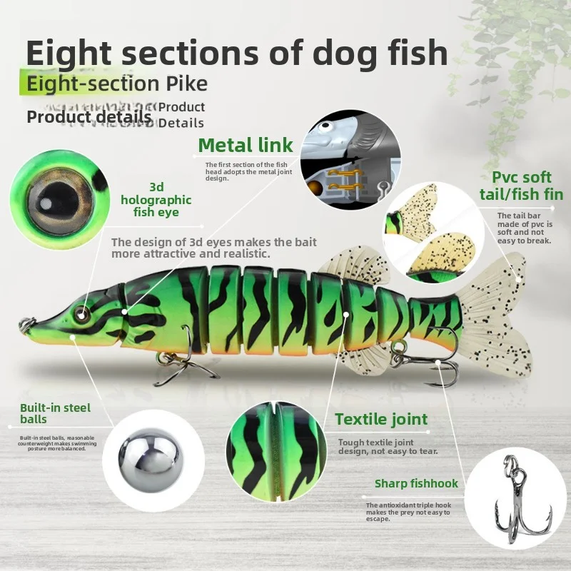 

Realistic biomimetic fishing bait 200mm 65.2g, large eight section dogfish lure, multi section fish intelligent fishing bait set