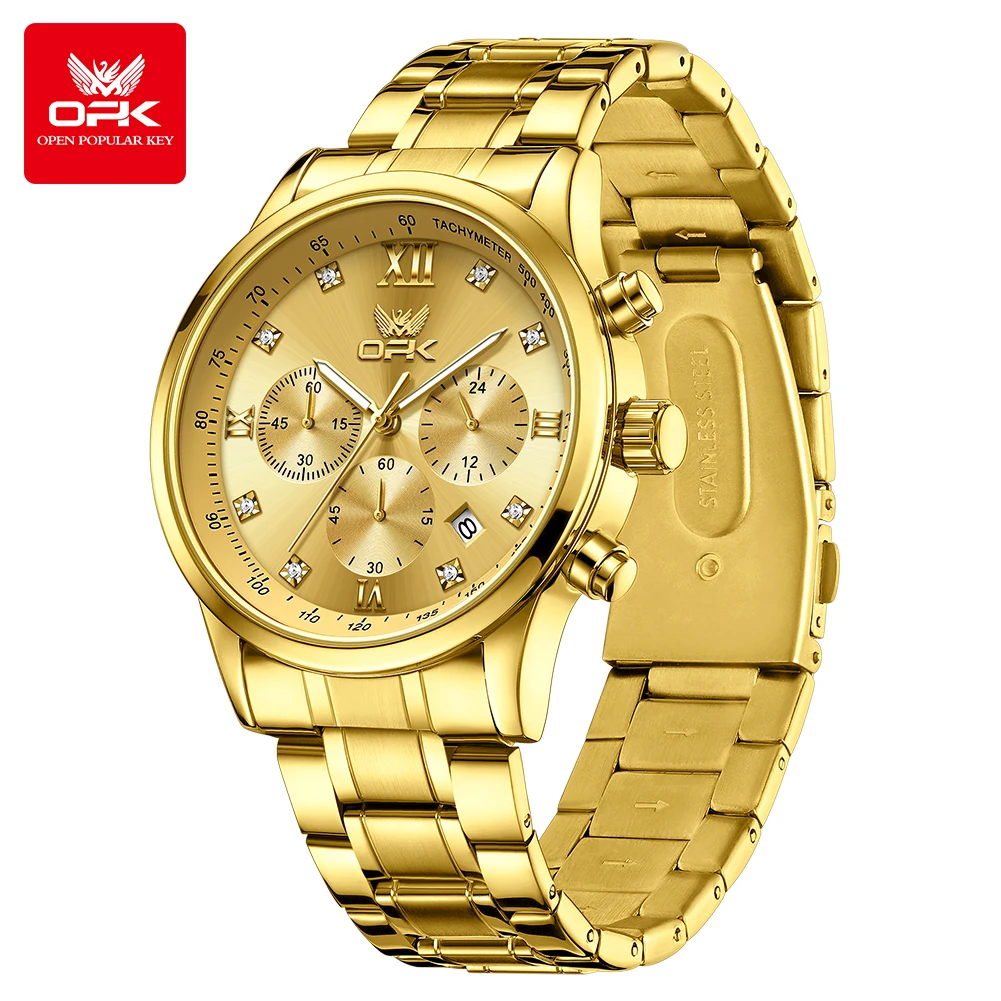 OPK 8185 Men's Business Quartz Watch Waterproof Chronograph Stainless Steel Strap Luxury Man Wristwatches