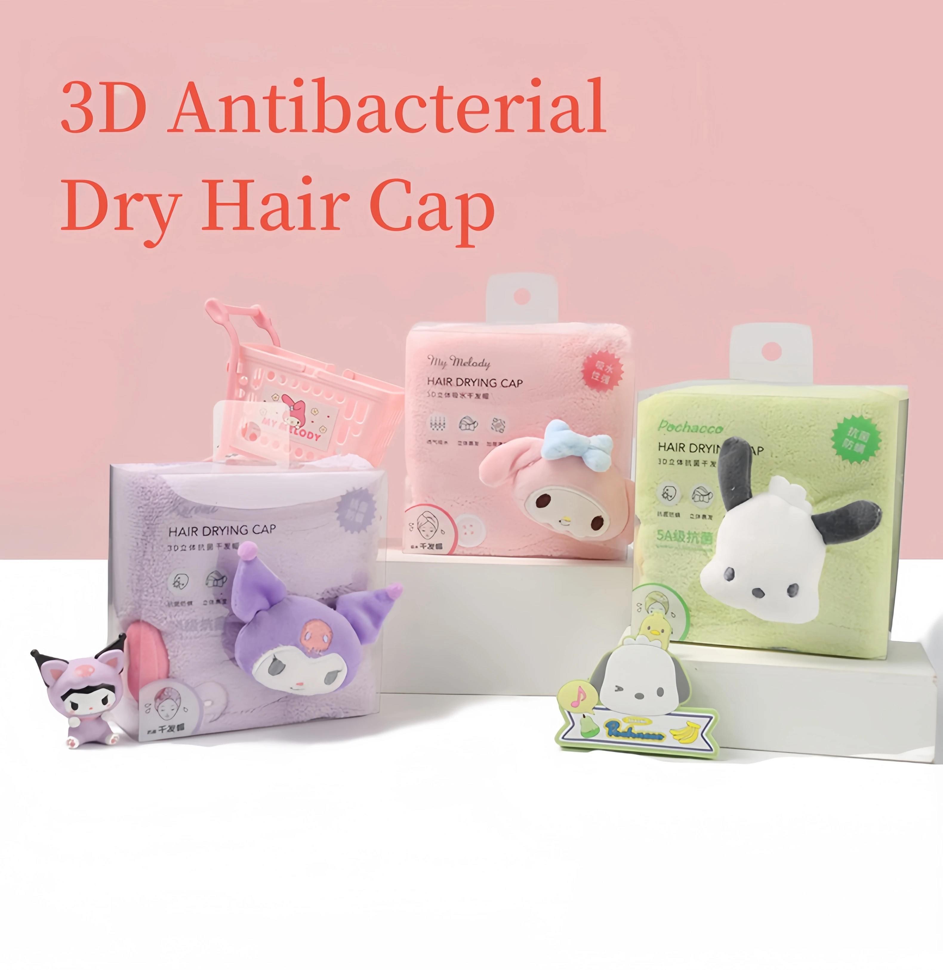 Saniro Quick Drying Towel for Hair Towel for drying hair Kuromi Towel Carton Shower Cap for woman hair