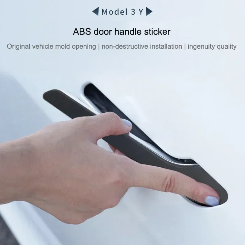 4Pcs/Set ABS Carbon Fiber Car Door Handle Wrap Cover Stickers Modification Accessories For Tesla Model 3/Y/3+ Highland 2024