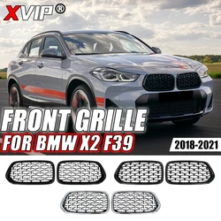 XVIP Chrome Silver Diamonds Style Upper Grilles For BMW X2 F39 2018-2021 Glossy Black Dual Slats Front Bumper Grills Accessories