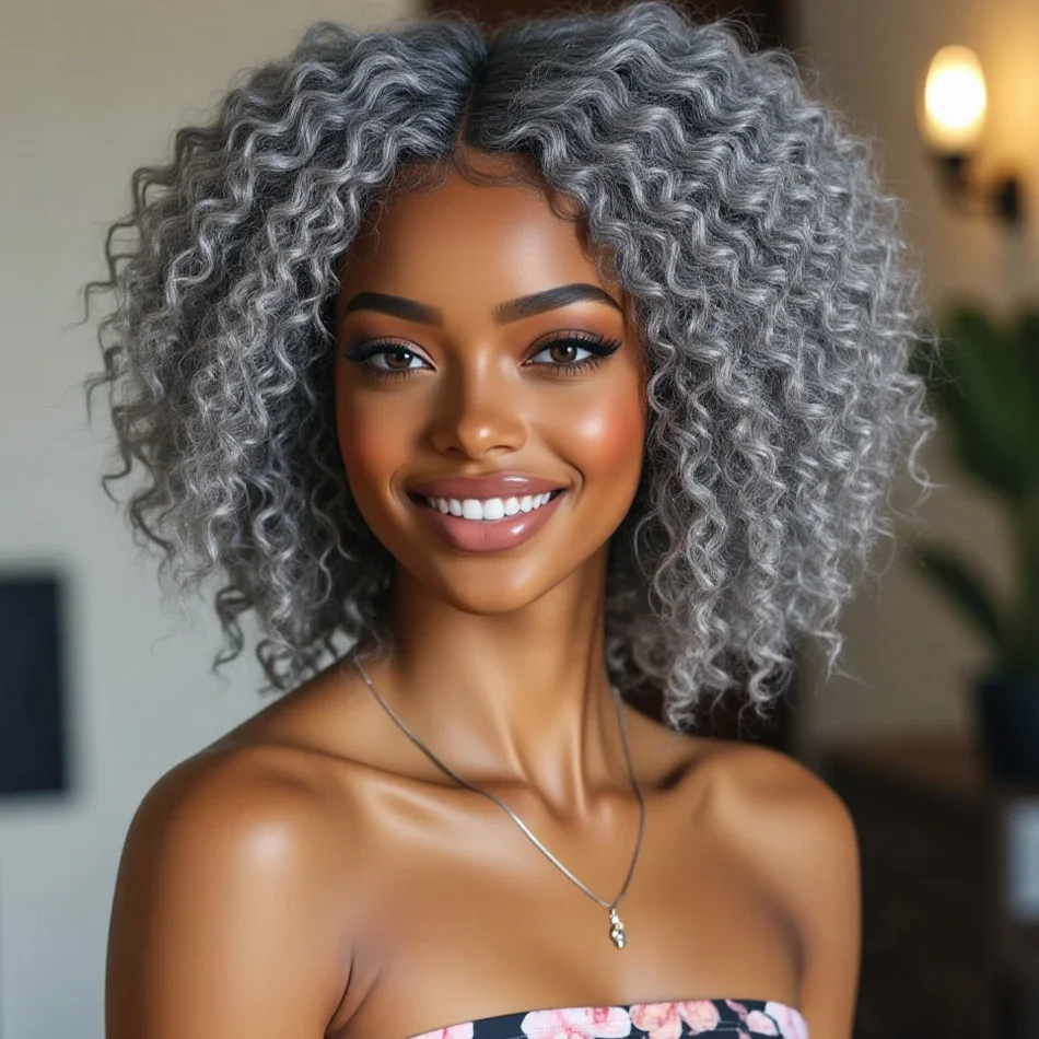 

Soul Lady Stylish Salt & Pepper Wig Water Wave Human Hair Throw On & HD Curly Lace Closure Bob Wigs Pre-Cut Lace