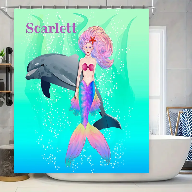 

Занавеска для душа Scarlett Mermaid с дельфином ярких цветов, стильный дизайн для украшения ванной комнаты, идеальная идея для подарка