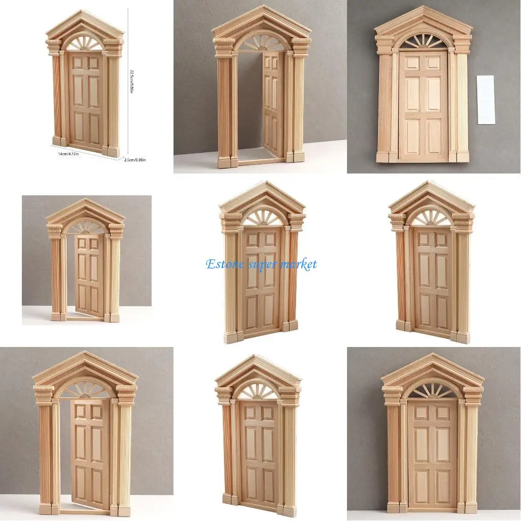 

090B Unpainted Wooden Door Model Figurine Craft Door For Doll House Enthusiasts With Steeple Roof for Craft Model Project
