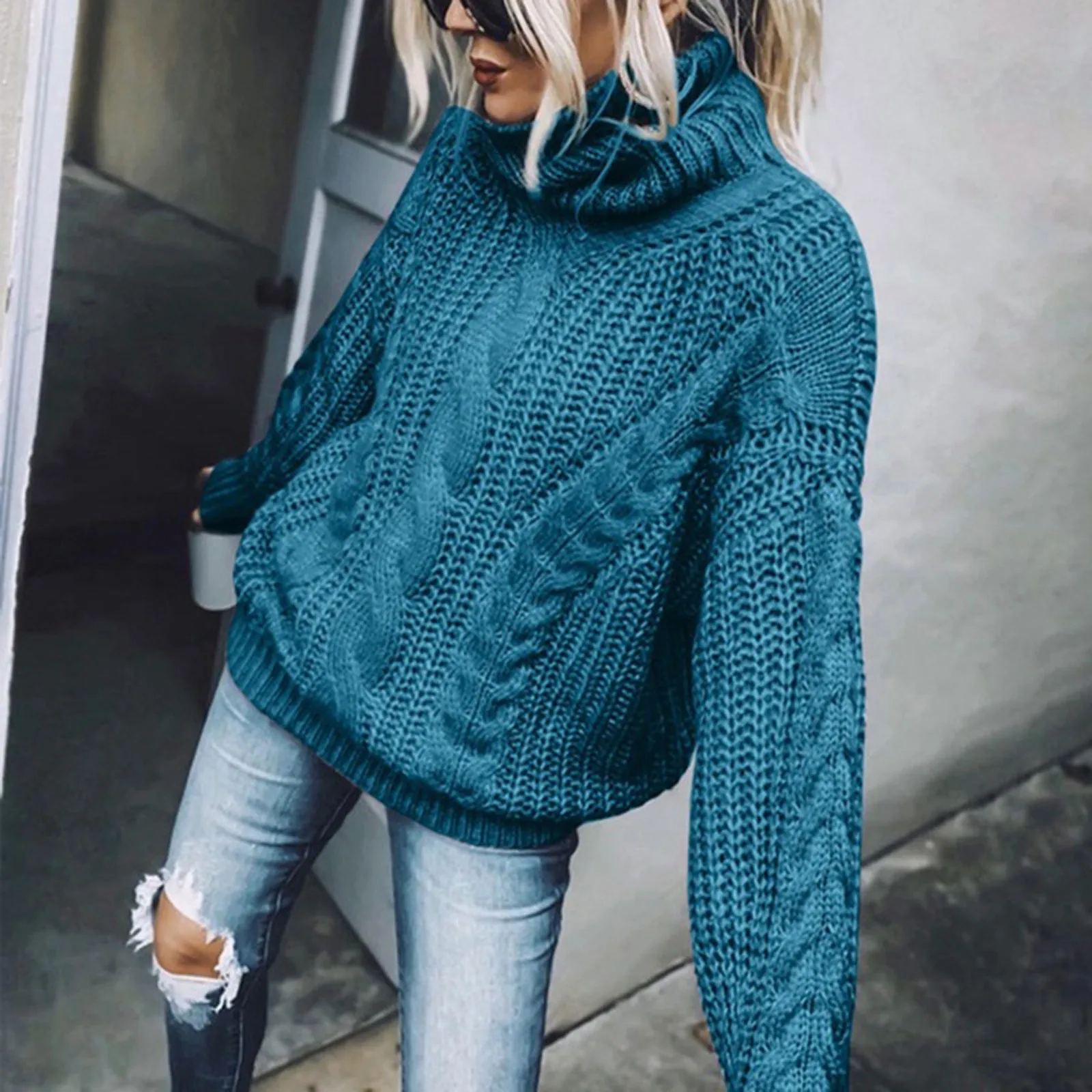 Women Daily Casual Sweater Loose Autumn Winter Turtleneck Elegant Knitted Warm Pullovers Fashion Solid Tops Knitwear Oversize